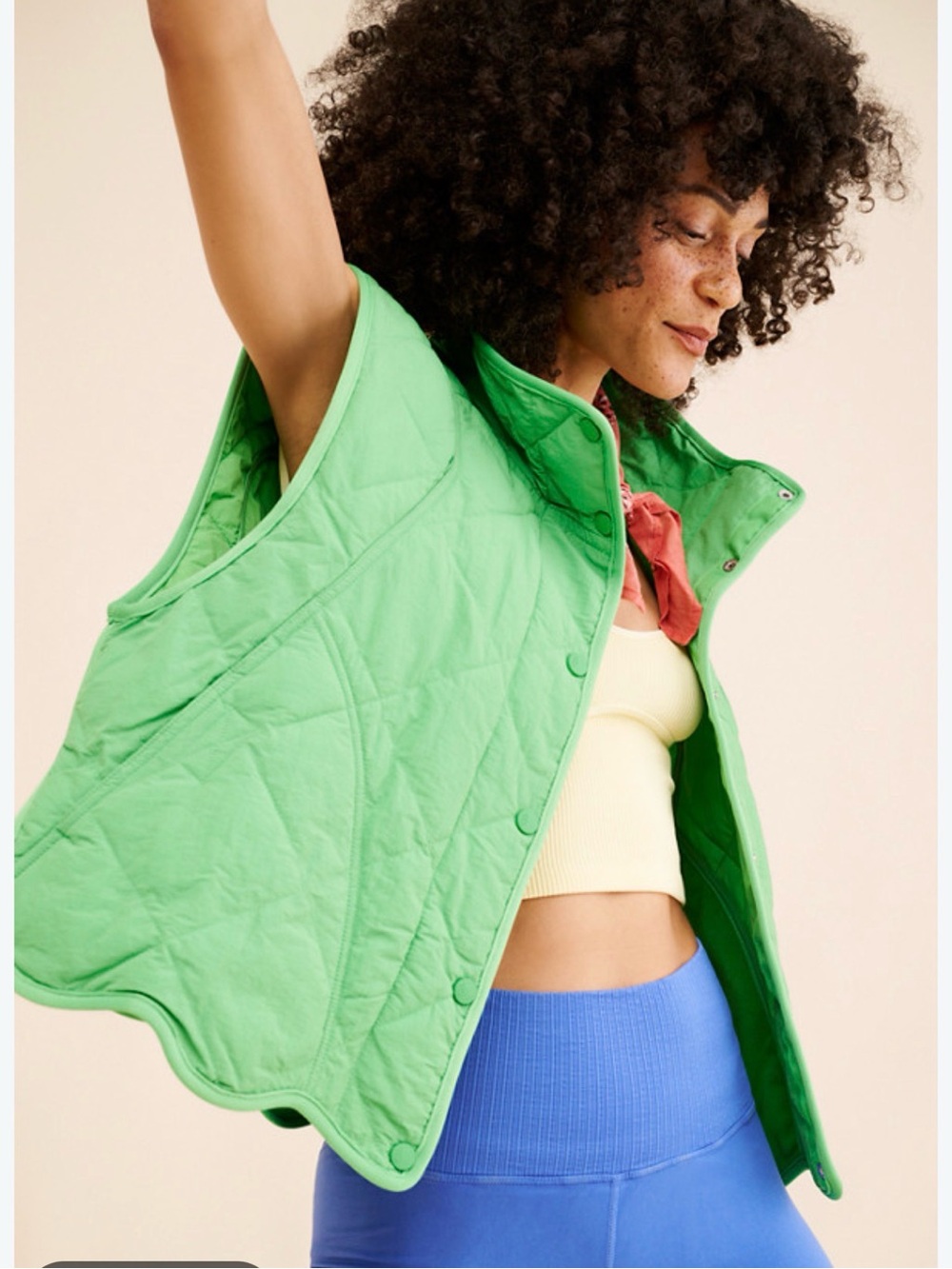 FP Movement by Free People Quinn Quilted Puffer Vest Sz XS Green Scallop Hike